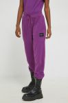 Бавовняні спортивні штани HUGO жіночі колір фіолетовий однотонні Бавовняні спортивні штани HUGO жіночі колір фіолетовий однотонні