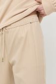 Бавовняні штани BOSS жіночі колір бежевий пряме висока посадка