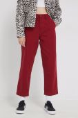 Бавовняні штани Vans жіночі колір червоний фасон chinos висока посадка Бавовняні штани Vans жіночі колір червоний фасон chinos висока посадка