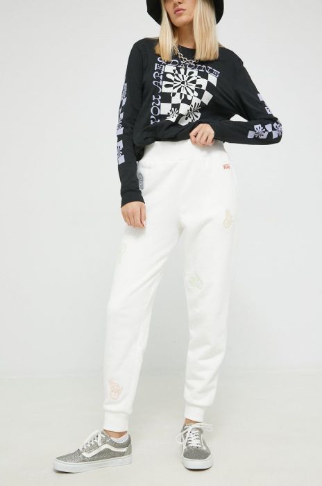 Спортивні штани Vans жіночі колір білий з аплікацією Спортивні штани Vans жіночі колір білий з аплікацією