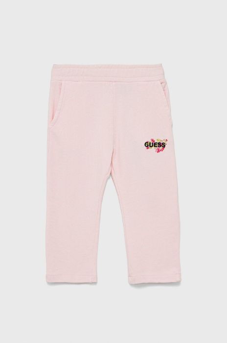 Дитячі бавовняні штани Guess колір рожевий з аплікацією (2478125) Дитячі бавовняні штани Guess колір рожевий з аплікацією (2478125)