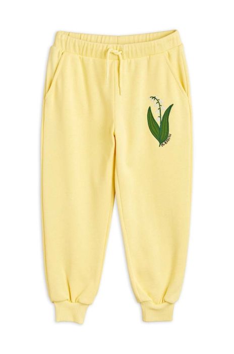 Дитячі бавовняні штани Mini Rodini колір жовтий з аплікацією Дитячі бавовняні штани Mini Rodini колір жовтий з аплікацією