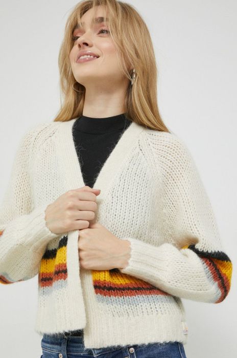 Кардиган з домішкою вовни Superdry жіночий колір бежевий Кардиган з домішкою вовни Superdry жіночий колір бежевий