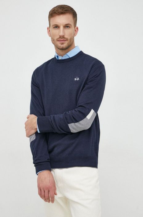 Светр з домішкою вовни La Martina чоловічий колір синій легкий (2758023)