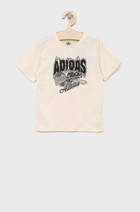 Дитяча бавовняна футболка adidas Originals колір бежевий з принтом Дитяча бавовняна футболка adidas Originals колір бежевий з принтом