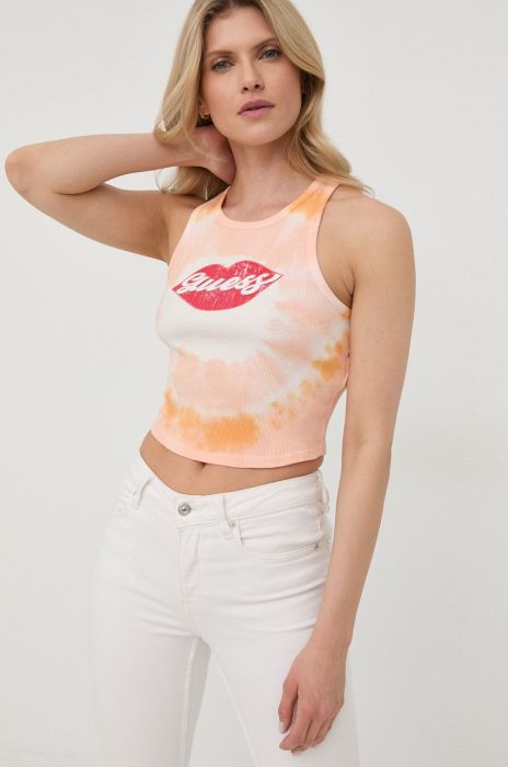 Бавовняний топ Guess колір помаранчевий (2411447)