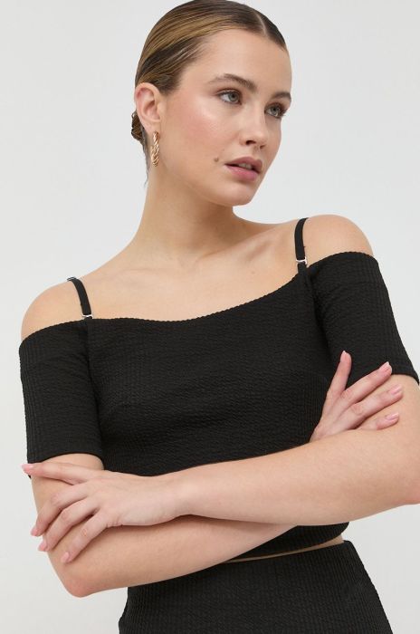 Топ Guess жіночий колір чорний оголоне плече Топ Guess жіночий колір чорний оголоне плече