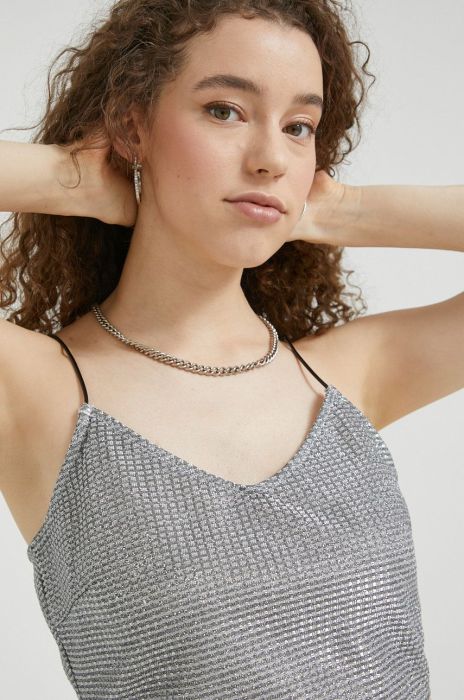 Топ Noisy May Glitter жіночий колір срібний Топ Noisy May Glitter жіночий колір срібний