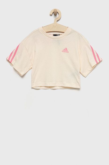 Дитяча бавовняна футболка adidas Performance колір бежевий