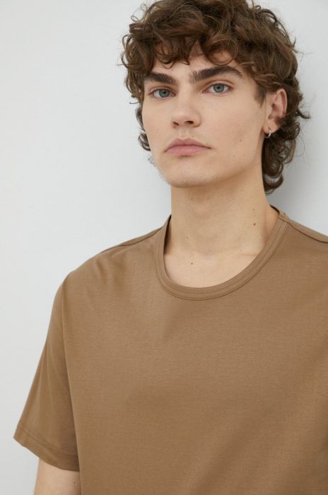 Бавовняна футболка Tiger Of Sweden колір бежевий однотонний Бавовняна футболка Tiger Of Sweden колір бежевий однотонний