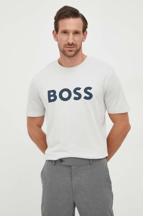 Бавовняна футболка BOSS BOSS CASUAL колір сірий з принтом