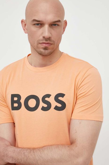 Бавовняна футболка BOSS BOSS CASUAL колір помаранчевий з принтом Бавовняна футболка BOSS BOSS CASUAL колір помаранчевий з принтом