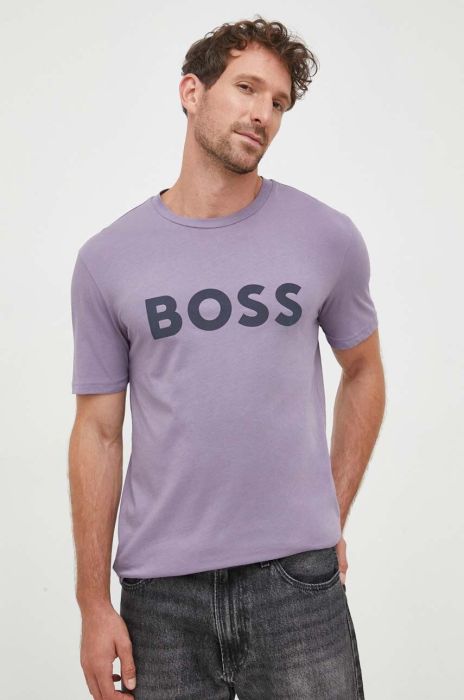 Бавовняна футболка BOSS BOSS CASUAL колір фіолетовий з принтом Бавовняна футболка BOSS BOSS CASUAL колір фіолетовий з принтом