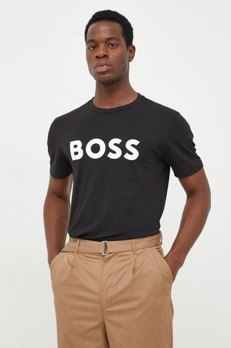 Бавовняна футболка BOSS Boss Casual колір чорний з принтом Бавовняна футболка BOSS Boss Casual колір чорний з принтом