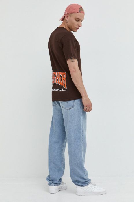 Бавовняна футболка HUF X Trasher колір коричневий з принтом Бавовняна футболка HUF X Trasher колір коричневий з принтом