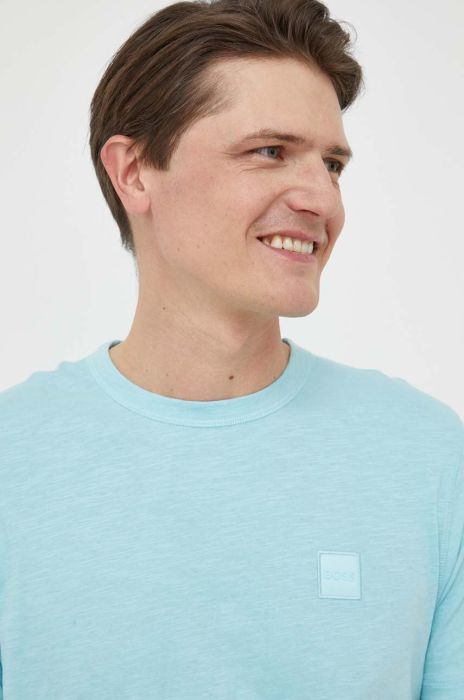 Бавовняна футболка BOSS BOSS CASUAL з аплікацією колір блакитний Бавовняна футболка BOSS BOSS CASUAL з аплікацією колір блакитний