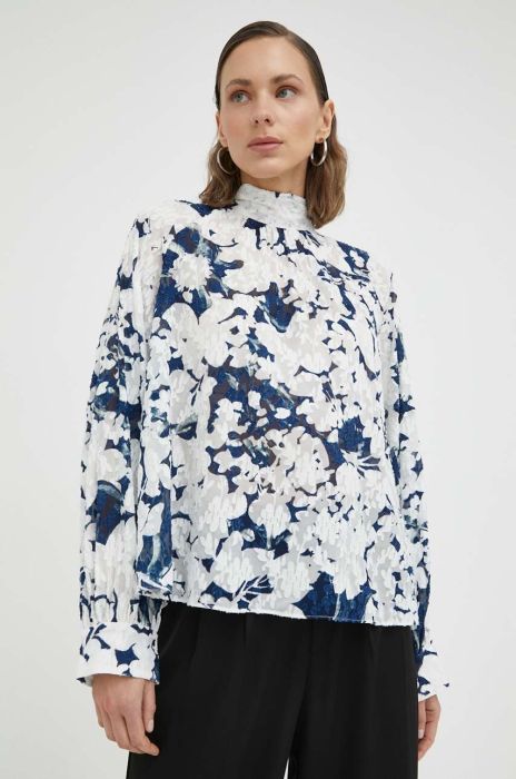 Блузка Samsoe Samsoe жіноча візерунок колір блакитний (3278383) Блузка Samsoe Samsoe жіноча візерунок колір блакитний (3278383)