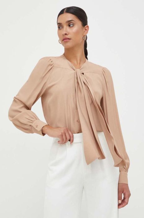 Сорочка з домішкою шовку Pinko колір бежевий regular в'язане декольте (3532406) Сорочка з домішкою шовку Pinko колір бежевий regular в'язане декольте (3532406)