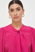 Сорочка з домішкою шовку Pinko колір рожевий regular в'язане декольте Сорочка з домішкою шовку Pinko колір рожевий regular в'язане декольте