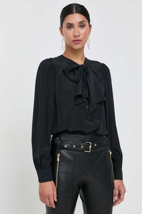 Сорочка з домішкою шовку Pinko колір чорний regular в'язане декольте Сорочка з домішкою шовку Pinko колір чорний regular в'язане декольте