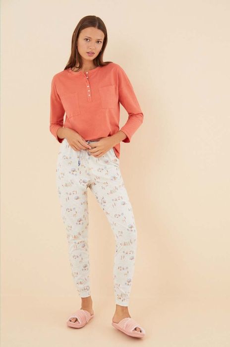 Піжамний бавовняний лонгслів women'secret Mix & Match колір червоний з бавовни 3276600 Піжамний бавовняний лонгслів women'secret Mix & Match колір червоний з бавовни 3276600