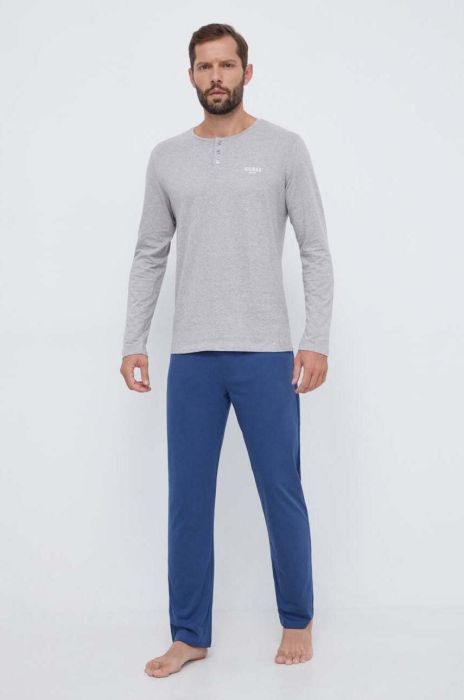 Бавовняна піжама Guess однотонна колір блакитний Бавовняна піжама Guess однотонна колір блакитний