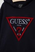 Дитяча бавовняна кофта Guess колір синій з капюшоном з аплікацією (3293582)