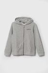 Дитяча кофта Guess колір сірий з капюшоном меланж