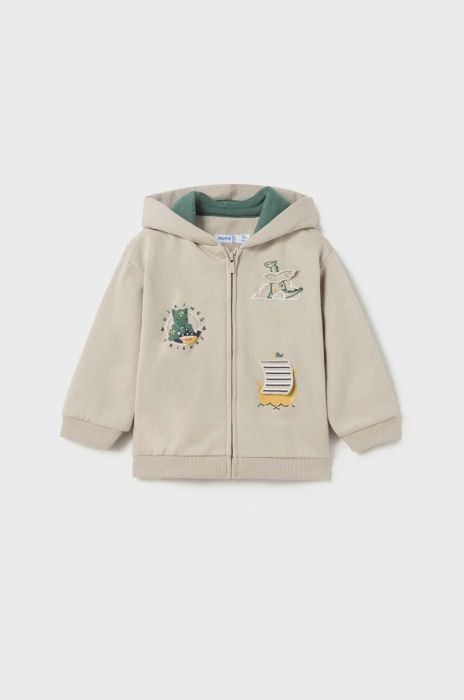 Кофта для немовлят Mayoral колір бежевий з капюшоном з аплікацією Кофта для немовлят Mayoral колір бежевий з капюшоном з аплікацією
