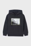 Дитяча кофта Mayoral колір чорний з капюшоном з принтом (3413638)