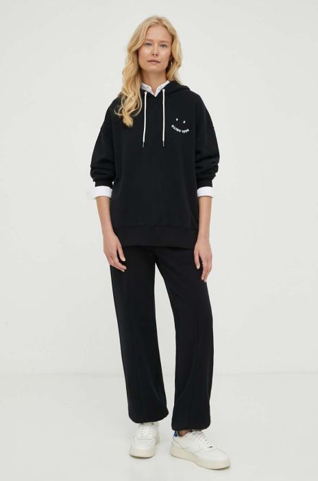 Бавовняна кофта PS Paul Smith жіноча колір чорний з капюшоном з аплікацією Бавовняна кофта PS Paul Smith жіноча колір чорний з капюшоном з аплікацією