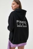 Бавовняна кофта Pinko жіноча колір чорний з капюшоном з принтом (3441418) Бавовняна кофта Pinko жіноча колір чорний з капюшоном з принтом (3441418)