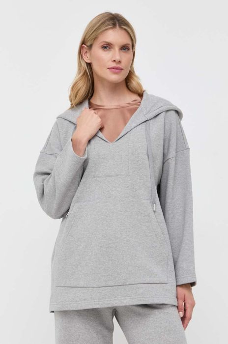 Бавовняна кофта Weekend Max Mara жіноча колір сірий з капюшоном однотонна Бавовняна кофта Weekend Max Mara жіноча колір сірий з капюшоном однотонна