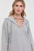 Бавовняна кофта Weekend Max Mara жіноча колір сірий з капюшоном однотонна Бавовняна кофта Weekend Max Mara жіноча колір сірий з капюшоном однотонна