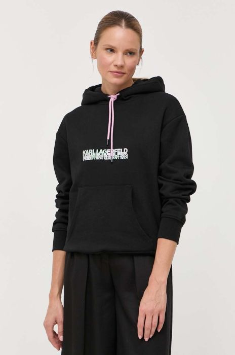 Кофта Karl Lagerfeld жіноча колір чорний з капюшоном з принтом (3353878) Кофта Karl Lagerfeld жіноча колір чорний з капюшоном з принтом (3353878)