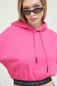 Бавовняна кофта Karl Lagerfeld Jeans жіноча колір рожевий з капюшоном однотонна
