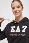 Кофта EA7 Emporio Armani жіноча колір чорний з капюшоном з аплікацією