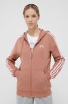 Кофта adidas жіноча колір коричневий з капюшоном з аплікацією Кофта adidas жіноча колір коричневий з капюшоном з аплікацією