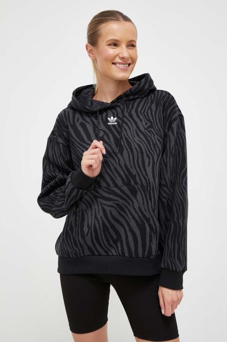 Кофта adidas Originals жіноча колір чорний з капюшоном візерунок