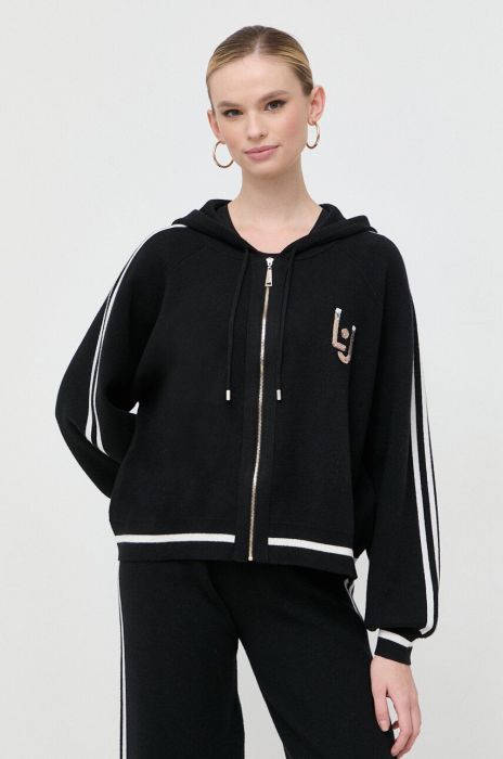 Кофта Liu Jo жіноча колір чорний з капюшоном з аплікацією Кофта Liu Jo жіноча колір чорний з капюшоном з аплікацією