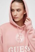 Кофта Guess жіноча колір рожевий з капюшоном з принтом (3585102)