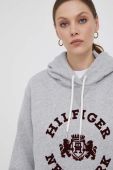 Кофта Tommy Hilfiger жіноча колір сірий з капюшоном з принтом (3537287)
