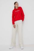 Бавовняна кофта Tommy Hilfiger жіноча колір червоний з капюшоном з аплікацією (3473343)