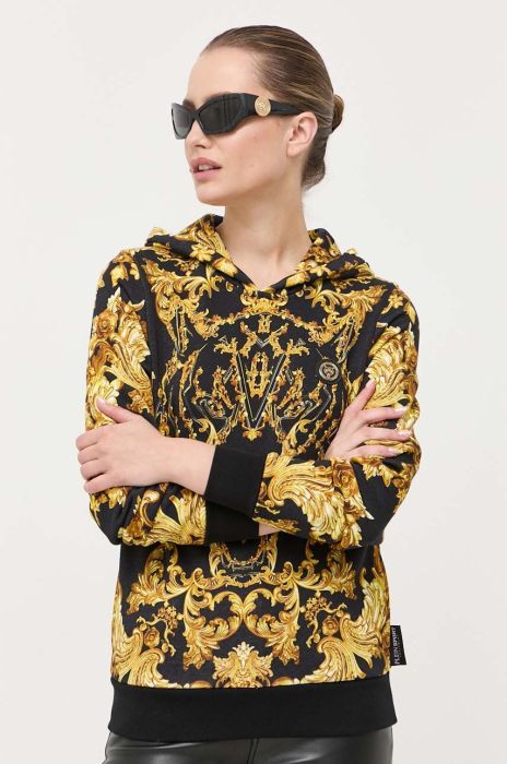 Кофта PLEIN SPORT жіноча колір чорний з капюшоном візерунок Кофта PLEIN SPORT жіноча колір чорний з капюшоном візерунок