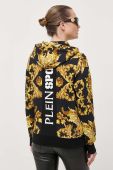Кофта PLEIN SPORT жіноча колір чорний з капюшоном візерунок Кофта PLEIN SPORT жіноча колір чорний з капюшоном візерунок