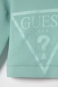 Дитяча кофта Guess колір бірюзовий з капюшоном з принтом Дитяча кофта Guess колір бірюзовий з капюшоном з принтом