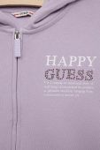 Дитяча бавовняна кофта Guess колір фіолетовий з капюшоном з принтом (3332648) Дитяча бавовняна кофта Guess колір фіолетовий з капюшоном з принтом (3332648)