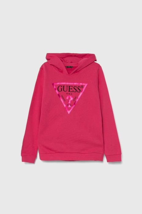Дитяча бавовняна кофта Guess колір рожевий з капюшоном з принтом (3372512) Дитяча бавовняна кофта Guess колір рожевий з капюшоном з принтом (3372512)