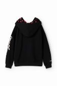 Дитяча бавовняна кофта Desigual 23WGSK08 SWEAT LONG SLEEVE колір чорний з капюшоном з принтом Дитяча бавовняна кофта Desigual 23WGSK08 SWEAT LONG SLEEVE колір чорний з капюшоном з принтом
