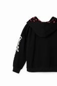Дитяча бавовняна кофта Desigual 23WGSK08 SWEAT LONG SLEEVE колір чорний з капюшоном з принтом Дитяча бавовняна кофта Desigual 23WGSK08 SWEAT LONG SLEEVE колір чорний з капюшоном з принтом